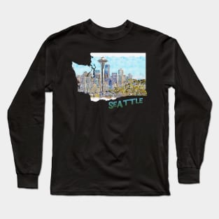 Washington State Outine (Seattle Drawing) Long Sleeve T-Shirt